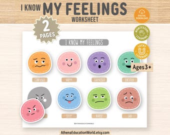 Feelings Worksheet for Kids,Emotions Preschool Calm Corner Printable,Toddler Busy Book Pages,Montessori Homeschool Curriculum Activity,SEL