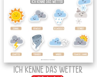 German Weather Matching Activity, Weather Printable Worksheet, Learning Weather,Activity Book,Montessori Learning,Preschool Match Activities