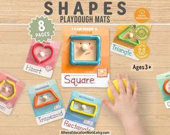 Shapes Playdough Mats | Geometry Activity Cards | Toddler Fine Motor Worksheets | Montessori Preschool Printable Shape Name Tracing PDF