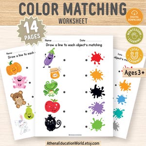 Color Matching Worksheet Activity | Interactive Sorting Pages | Toddler Fine Motor Worksheets | Montessori Preschool Busy Binder PDF Pack