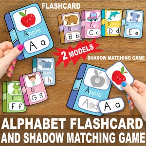 Jeu d'associations d'ombres et de cartes alphabet, apprentissage de l'alphabet, feuilles de calcul alphabet préscolaire, jeu ABC imprimable, classeur d'apprentissage pour tout-petits