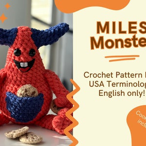 Cute Monster PDF Crochet Pattern // cookie loving monster, Stella&#39;s Monsters, Gift for kids, gift for adults, amigurumi, Cookie Monster