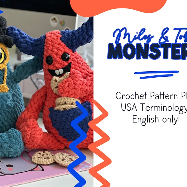 Cute Monsters PDF Crochet Pattern // smart monster, Stella's Monsters, Gift for kids and adults, amigurumi, Cookie Monster, monster friends