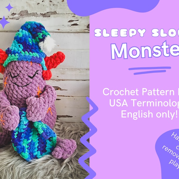 Cute Monster PDF Crochet Pattern // Sleepy Monster, Stella's Monsters, Gift for kids, gift for adults, amigurumi, Napping Monster