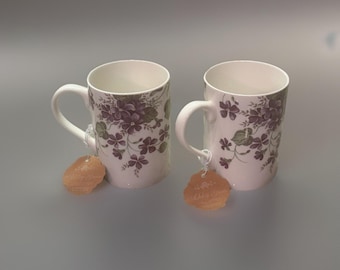 Kent Pottery 2 Ceramic Tea Cup Coffee Violet Floral Print NEW