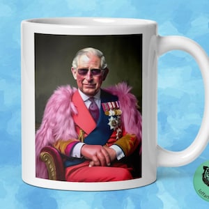 King Charles III&#39;s , glamour style, Coronation Art Print, British Royal Family  ,White glossy mug