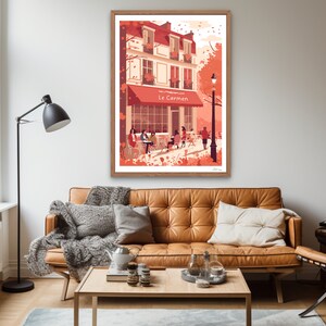 Cafe Paris red - Poster - Parisian Charm, Paris View, French Landmarks, Cityscape Art, Romantic Paris