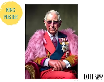 King Charles III's  Coronation in feathers, Art Print, British Royal Family Poster, Urban Wall Decor,Poster, ai art print