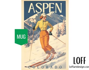 Aspen Mug -  Ski Resort Vintage Mug,Perfect for Skiing Enthusiasts,Unique Gift for Winter Sports Lovers,Retro Ski Design