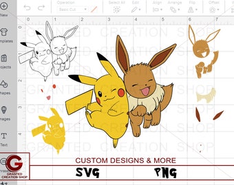 Pikachu Eevee SVG PNG Instant Download cricut silhouette iron on heat press