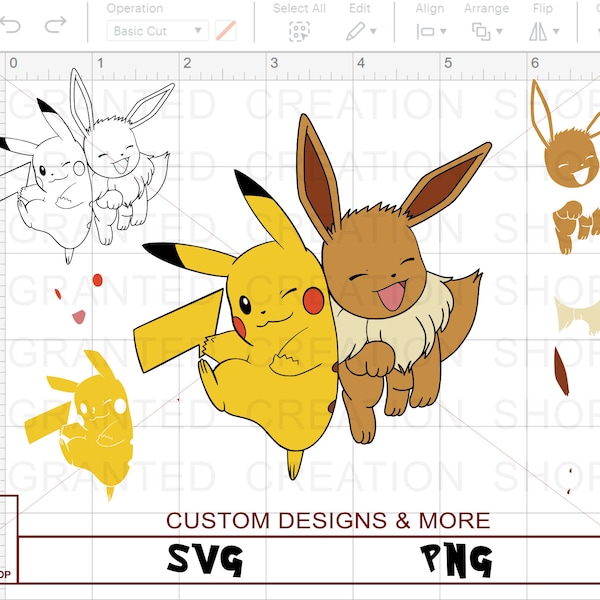 Pikachu Eevee SVG PNG Instant Download cricut silhouette iron on heat press