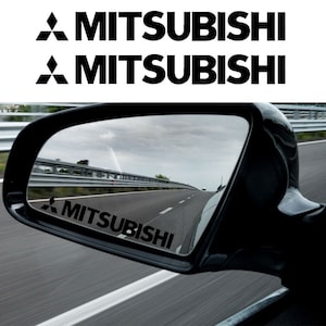 2 x Mitsubishi Side Mirror Quality Decal Sticker 100mm (Black White Red)