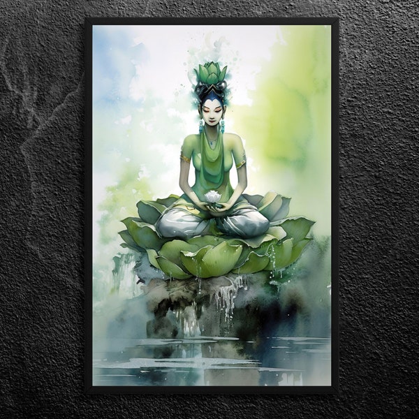 Green Tara: Lotus Serenity - Compassion, Protection, Enlightenment, and Salvation - Female Buddha - Buddhism Wall Art, Unframed