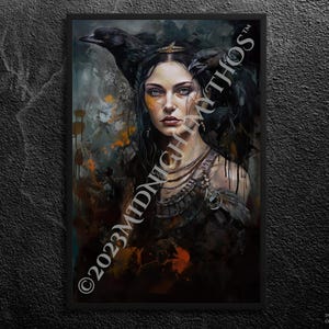 The Morrigan Portrait - Dark Sovereignty: Celtic War Goddess, Mysterious Primal Force, Ravens - Celtic Mythology Wall Art Print, Unframed