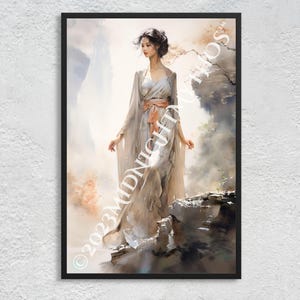 Guan Yin Listening From A Hilltop: Ancient Chinese Goddess of Mercy - Spiritual Helper - Asian Sacred Lore Wall Art Print, Unframed