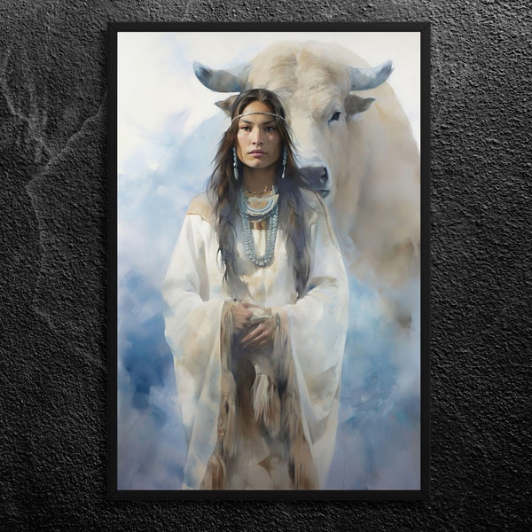 Lakota Legende: Weißes Büffelkalb Frau (II) - Spirituelle Führerin, Heilige Pfeifenträgerin, Traumhafte Indianer Sacred Lore Kunstdruck Ungerahmt