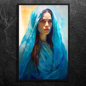 Mother Mary Art Print: Divine Feminine Portrait, Sacred Blue Giclée