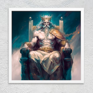 Zeus im Olymp: Stärke, Mut, Führung und Macht - Inspirierender Druck - Griechische Mythologie - Wandkunst, ungerahmt