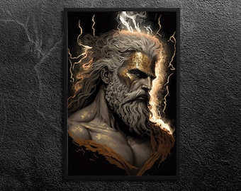 Impression d'art Zeus : Dieu grec du mont Olympe, foudre, art mural mythologie (sans cadre)