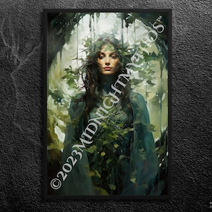 Brigid&#39;s Resilience: Goddess of Healing - Expression of Earth and Divinity, Green Forest, Celtic Mythology Art Print, Unframed