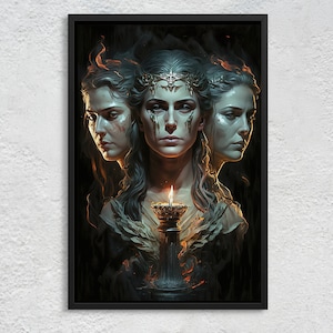 Hecate's Three Faces: Maiden, Mother and Crone (II) - Purity, Childbirth, Wisdom - Greek Mythology Feminine Strength Wall Art Print Unframed