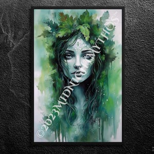 Goddess Brigid Art Print: Celtic Green Oil Painting, Unframed