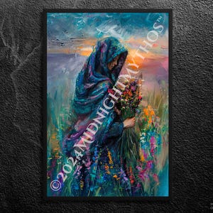 Mary Magdalene Gathering Herbs at Sunset: Devoted Healer and Herbalist - Healing and Strength - Divine Feminine Wall Art Print, Unframed