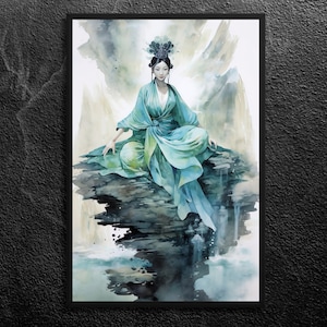 Green Tara Lotus Print: Buddhism Wall Art