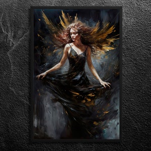 Retrato de la diosa Nyx: lámina artística de la mitología griega en negro y dorado