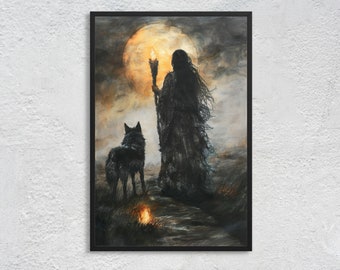 Hecate: Guardian of Crossroads, Moonlit Magic, Protector in Darkness - Spiritual Protection Greek Mythology Wall Art Print, Unframed