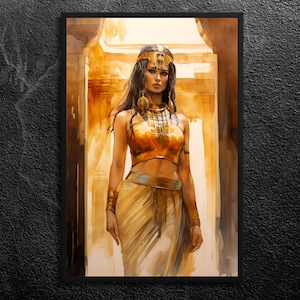Diosa Hathor en el Salón del Faraón: Diosa del Amor, la Música y la Fertilidad - Golden Allure - Impresión artística de pared de mitología egipcia, sin marco
