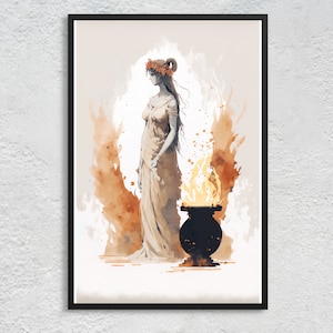 Hestia Portrait: Greek Goddess Watercolor Art Print, Minimalist Home Decor