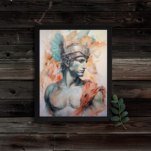 Hermes: Winged Messenger of Olympus Greek God Portrait, Divine Communication, Adventure Spirit, Classical Mythology Art Print, Unframed image 2