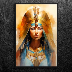 Godin Hathor: liefde, muziek en vruchtbaarheid - gouden uitstraling, beschermer van moeders en kinderen - Egyptische mythologie Wall Art Print ingelijst