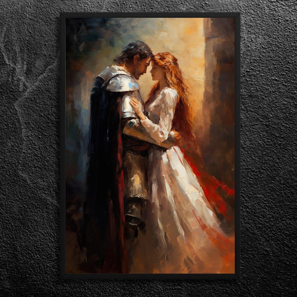 Arthur and Guinevere: Lovers Embrace - Strength in Unity to Defend Camelot - Arthurian Legend Knight Arthur Pendragon Art Print, Unframed