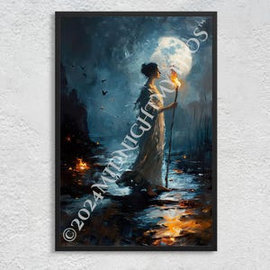 Hecate Goddess Print: Greek Mythology Art, Full Moon Guardian (Unframed)