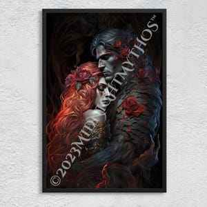 Persephone and Hades Portrait: Love in Darkness - Lovers Embracing - Realistic Art Print - Greek Mythology - Wall Art, Unframed