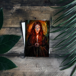 Marcador 5x7 da deusa celta Brigid: uma luz na escuridão para cura e inspiração criativa - impressão artística, cartão postal de mitologia celta