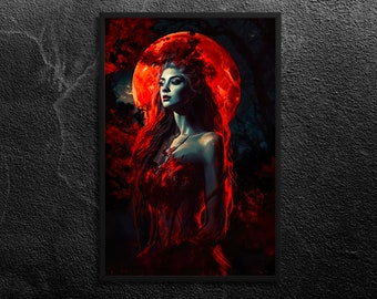 Aradia: Italian Goddess of Witchcraft and Magic, Queen of Witches - Blood Red Moon, Forest Grove - Mythology Wall Art Print, Unframed