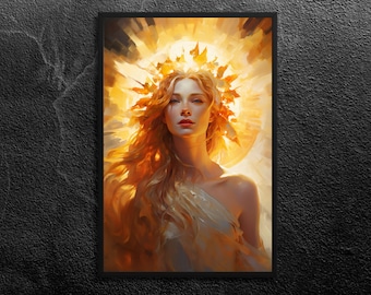 Sol Goddess Print: Norse Mythology Art, Golden Radiance (Unframed)