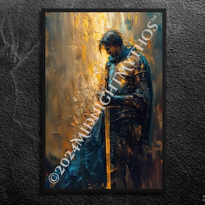 King Arthur Receiving Divine Guidance: Strength and Protection through Adversity - Holding Excalibur - Arthurian Legend Art Print, Unframed