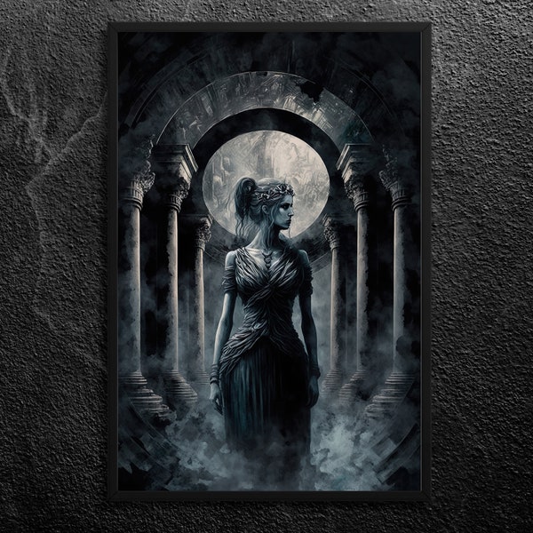 Oracle of Delphi Portrait: Ancient Greek Prophecy - Seer, Moonlit Temple, Witchy, Wiccan, Mythical Art - Greek Mythology - Wall Art Unframed