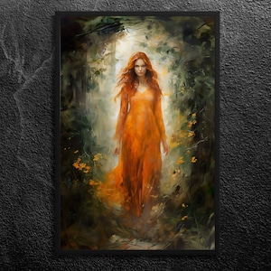 Lilith Exiting the Garden of Eden: First Rebel, Autonomy, Independence and Empowerment - Fiery Orange, Mythology Wall Art Print, Unframed