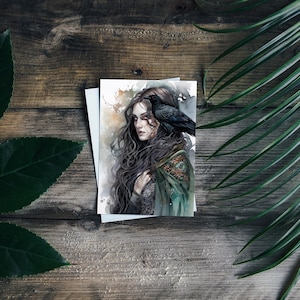 The Morrigan 5x7 Bookmark: Celtic War Goddess, Mysterious Primal Force, Raven - Celtic Mythology Postcard