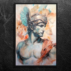 Hermes: Winged Messenger of Olympus Greek God Portrait, Divine Communication, Adventure Spirit, Classical Mythology Art Print, Unframed image 1