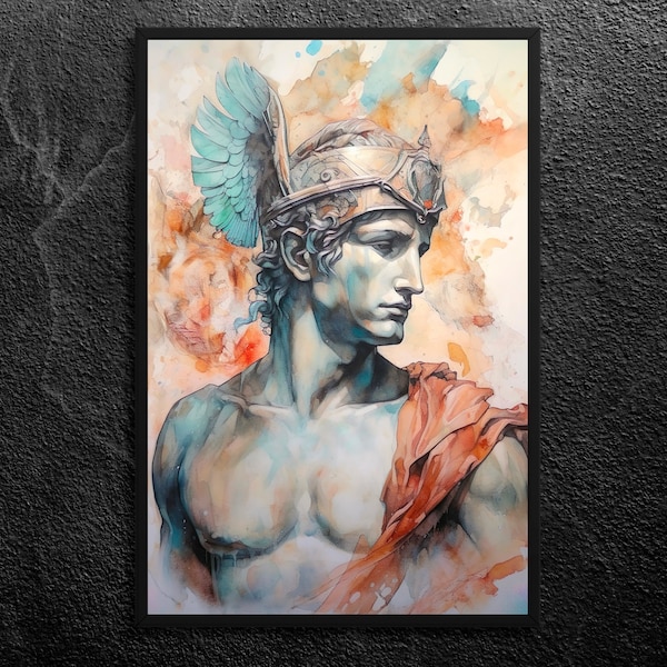 Hermes: Winged Messenger of Olympus - Greek God Portrait, Divine Communication, Adventure Spirit, Classical Mythology Art Print, Unframed