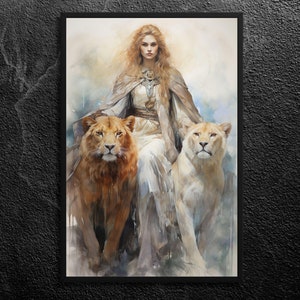 Freyja's Cats: Her Chariot Leaders and Feline Companions - Independence and Divine Femininity - Norse Mythology Art Print, Unframed