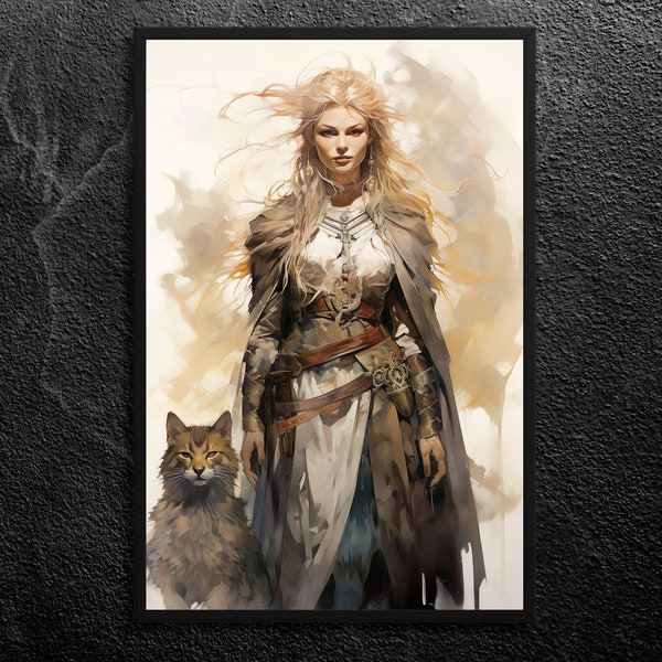 Freya: Goddess of Love, Beauty, and Fertility - Femininity, Fierce Love, Warrior Spirit - Norse Mythology Wall Art Print, Unframed