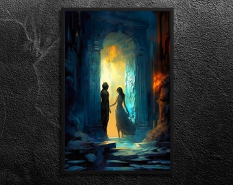 Persephone and Hades Portrait: Leaving the Underworld - Illustration Art Print - Greek Mythology - Wall Art, Unframed