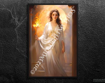 Hestia-kunstprint: Griekse Olympische godin van het huis, kunst aan de muur (ingelijst)